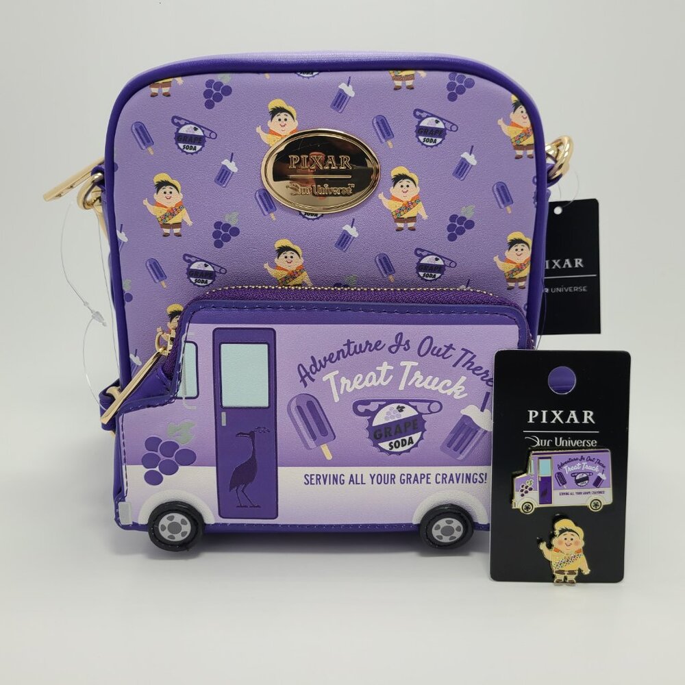 NWT Our Universe Disney Pixar Up Food Truck AOP Crossbody Bag & Enamel Pin Set
